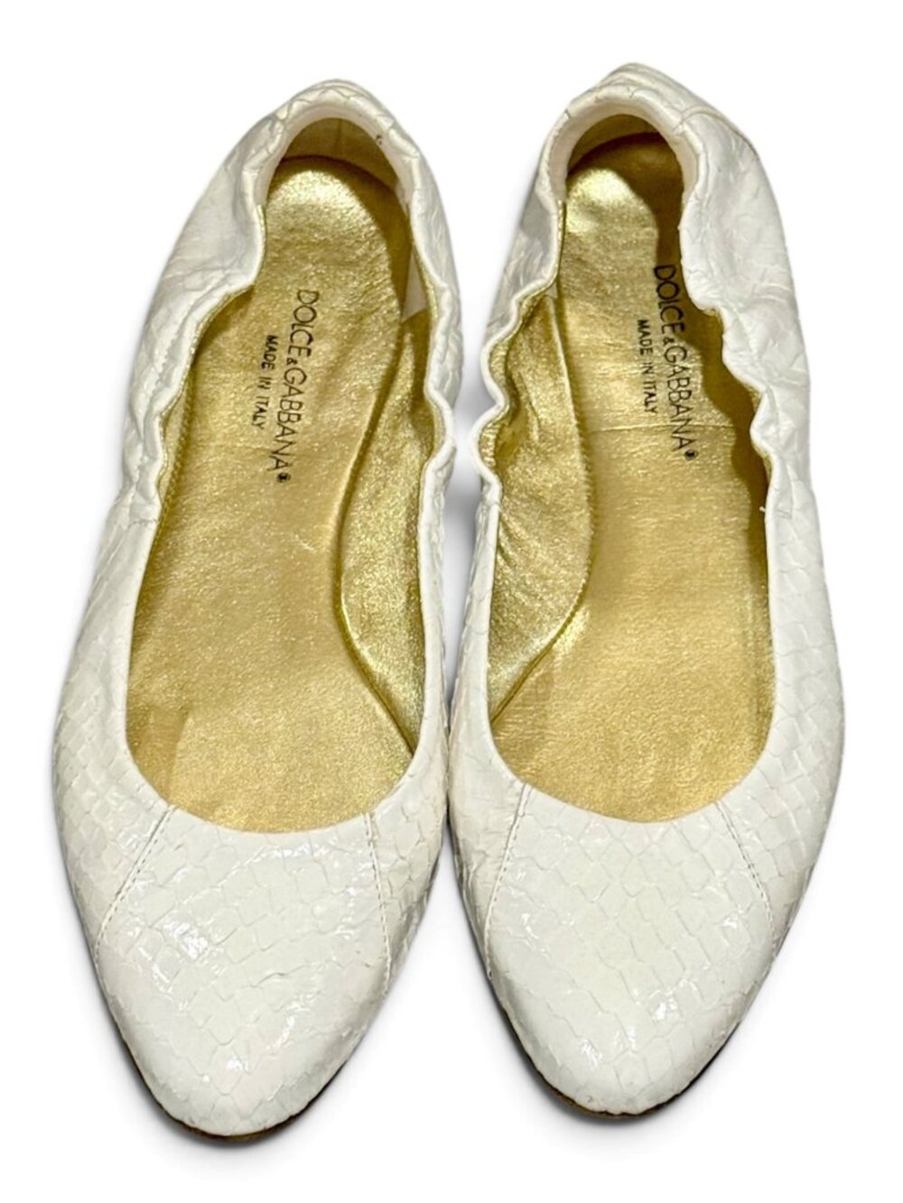 Dolce & Gabbana White Snakeskin Embossed Ballet Flats Size 38/ 7.5